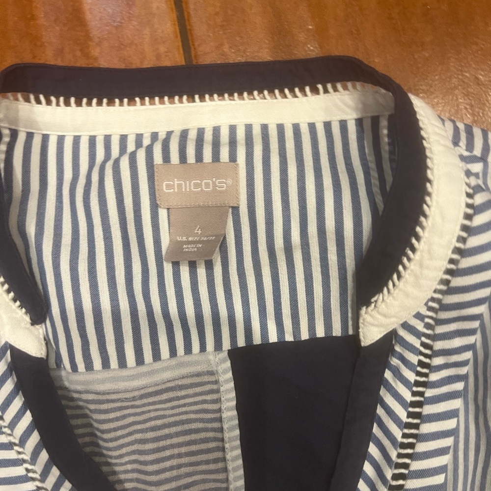 Chico's Blue and White Striped Blouse - Picture 2 of 2